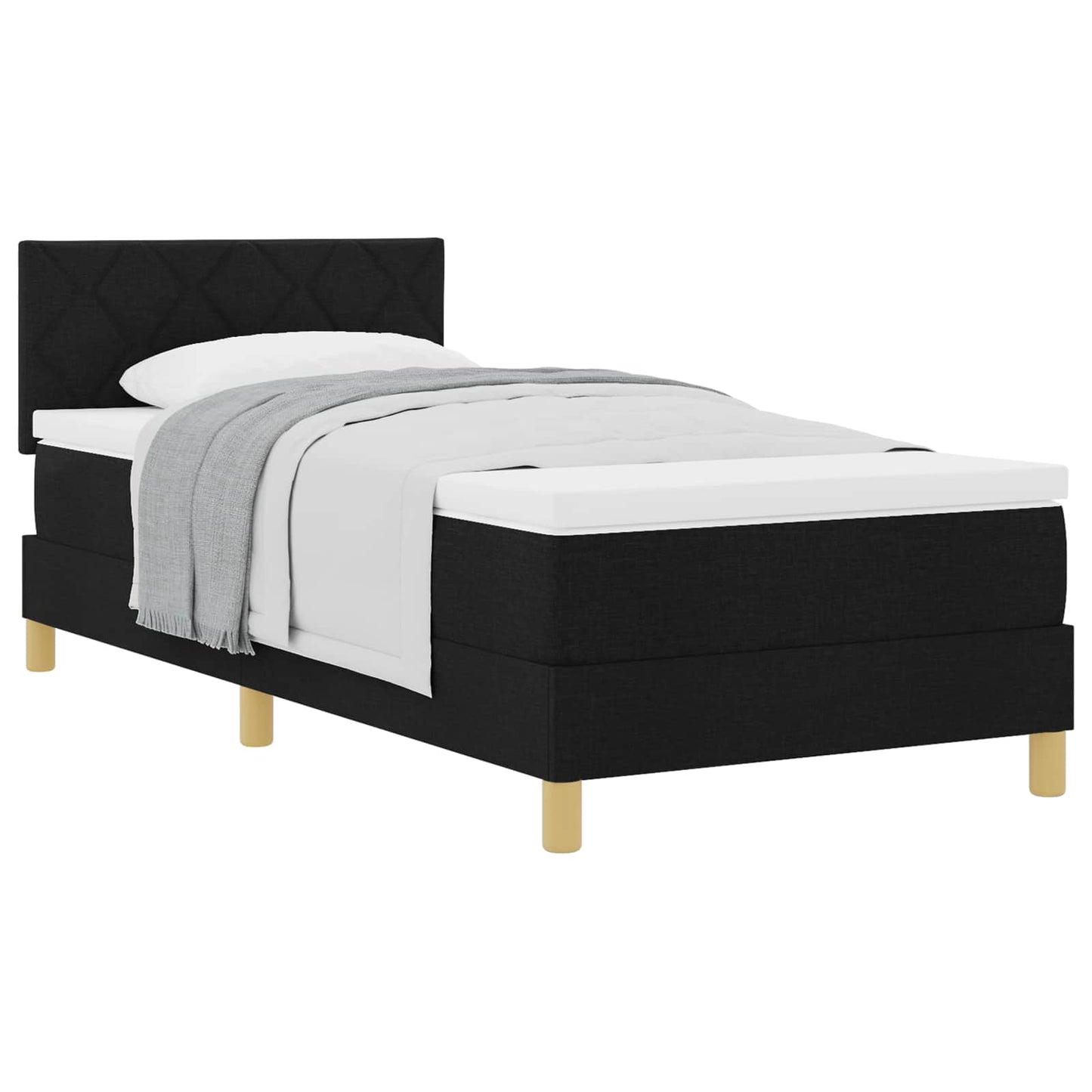 Boxspringbett mit Kissen mit Kopfteil Schwarz 90 x 190 cm Stoff