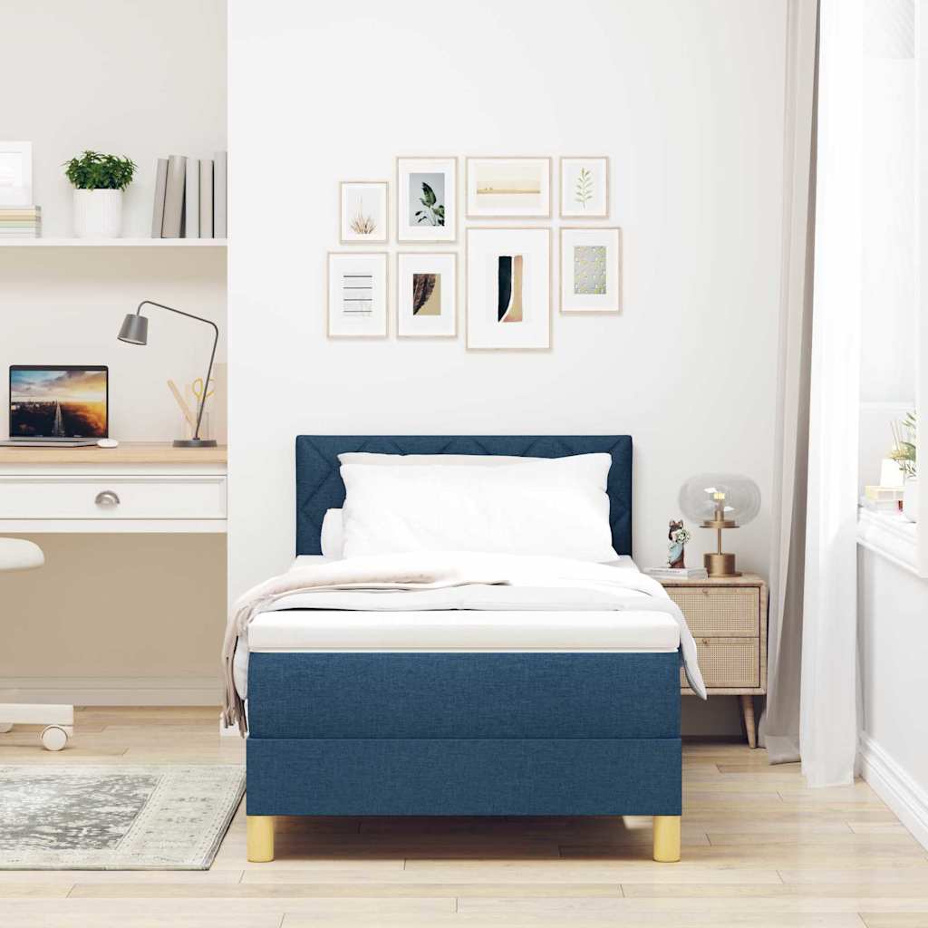 Boxspringbett mit Kissen mit Kopfteil Blau 90 x 200 cm Stoff