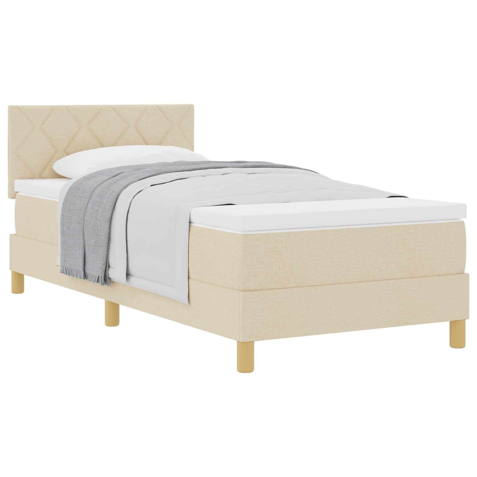 Boxspringbett mit Kissen mit Kopfteil Creme 100 x 200 cm Stoff