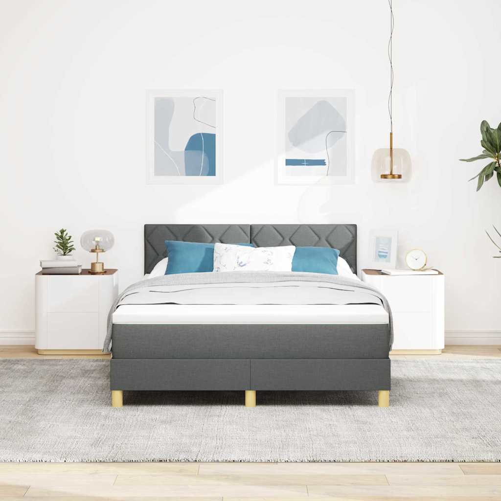 Boxspringbett mit Kissen Dunkelgrau 140 x 200 cm Stoff