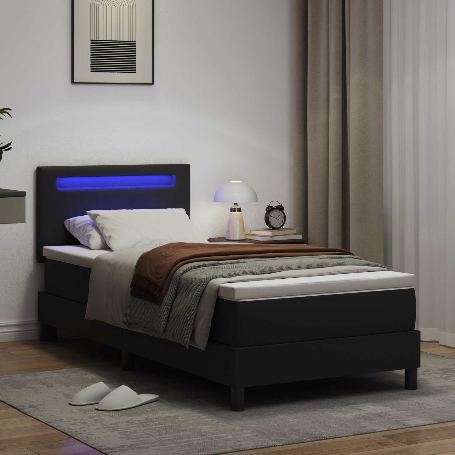 Boxspringbett mit Matratze Schwarz 90 x 190 cm Kunstleder