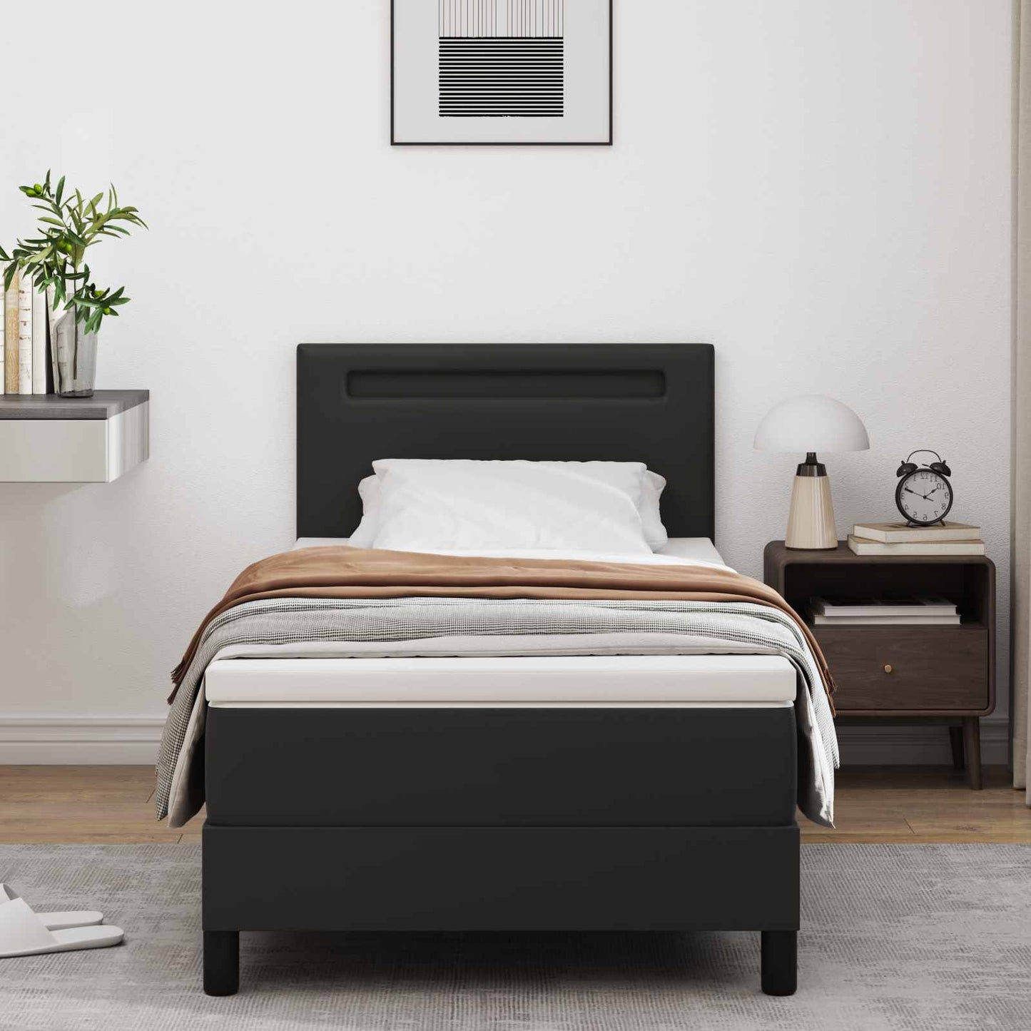Boxspringbett mit Matratze Schwarz 90 x 190 cm Kunstleder