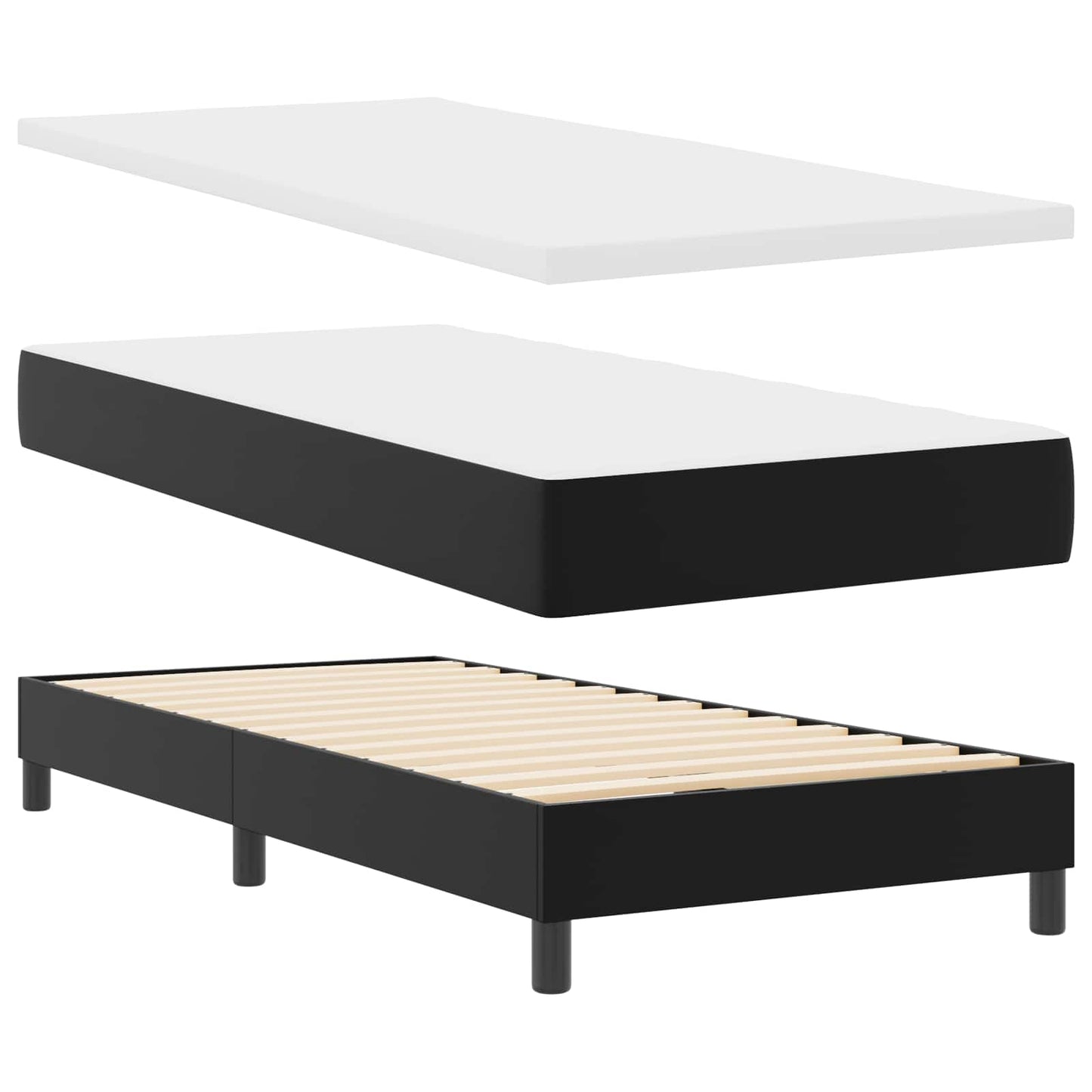 Boxspringbett mit Matratze Schwarz 90 x 190 cm Kunstleder