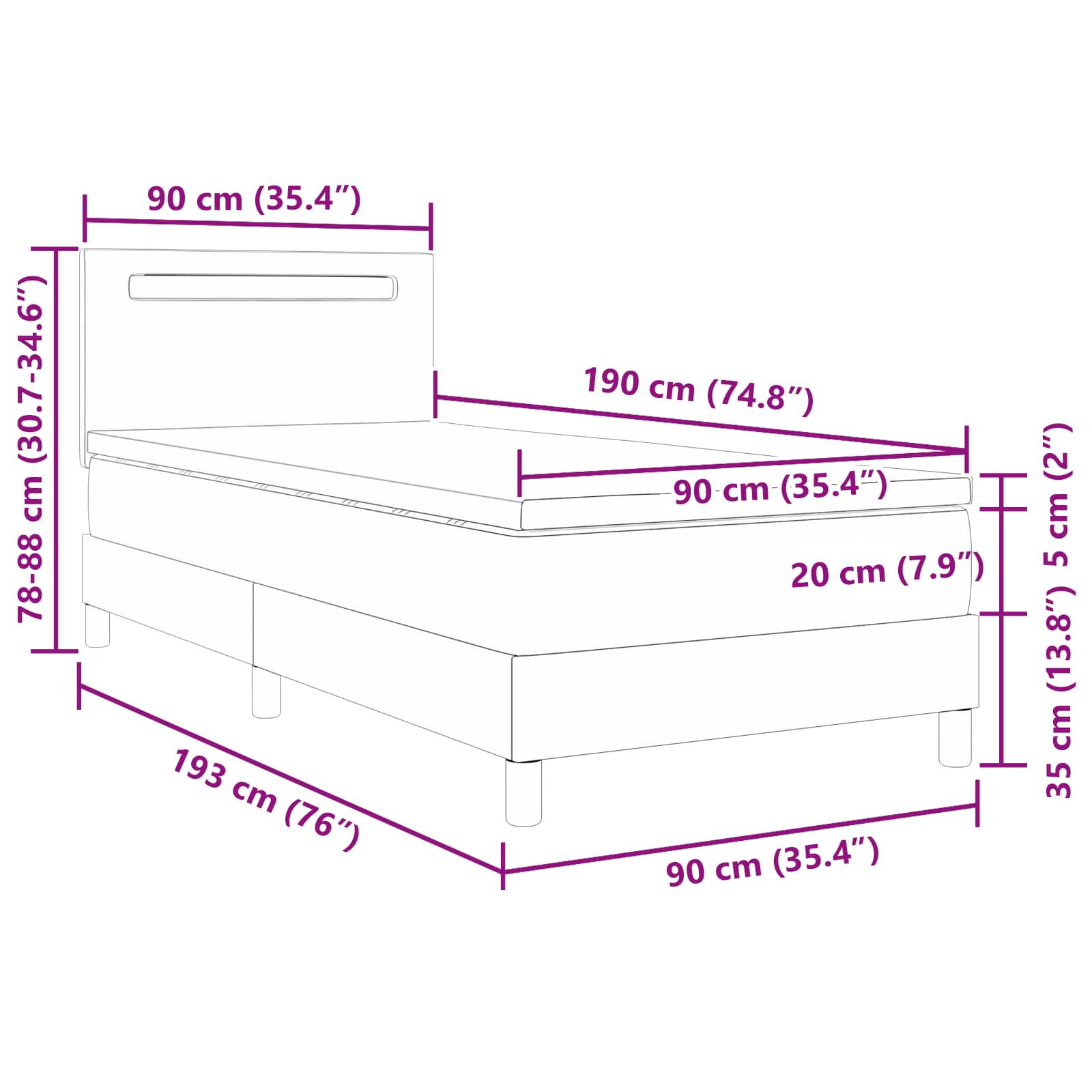 Boxspringbett mit Matratze Schwarz 90 x 190 cm Kunstleder