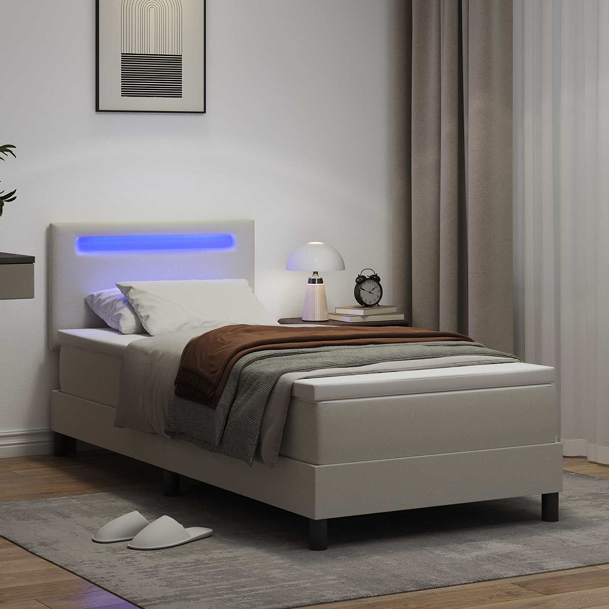 Boxspringbett mit Matratze Weiß 90 x 190 cm Kunstleder