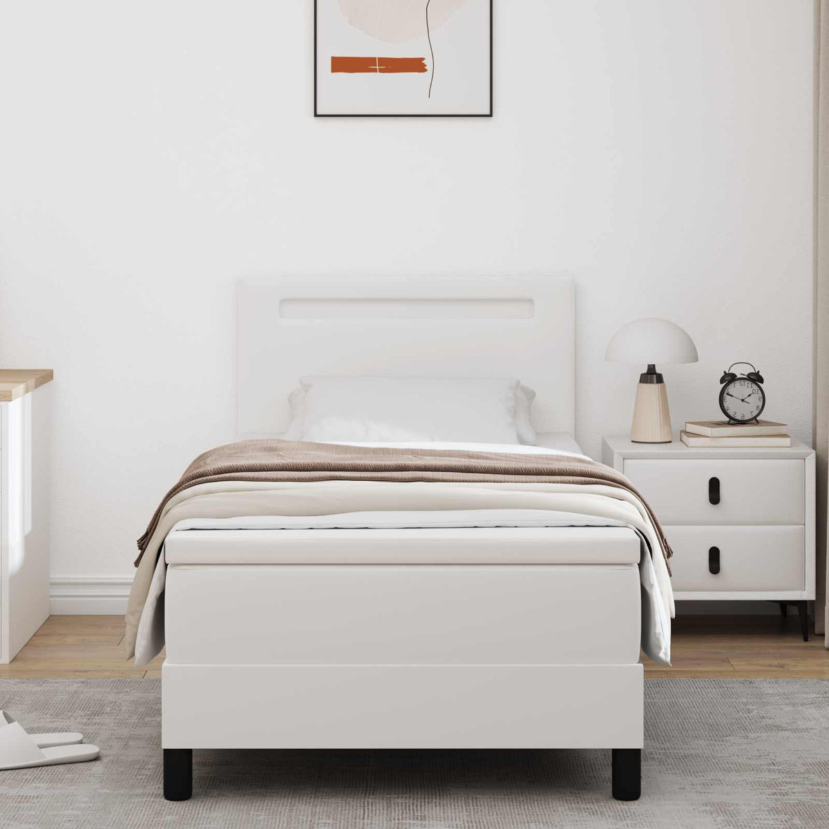 Boxspringbett mit Matratze Weiß 90 x 190 cm Kunstleder