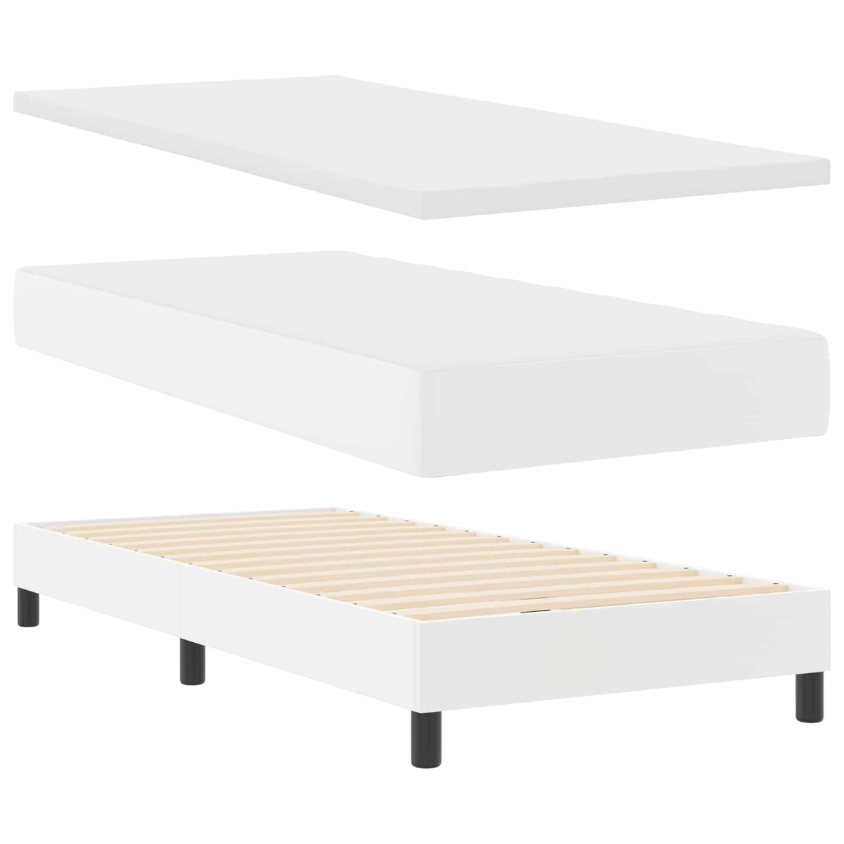Boxspringbett mit Matratze Weiß 90 x 190 cm Kunstleder