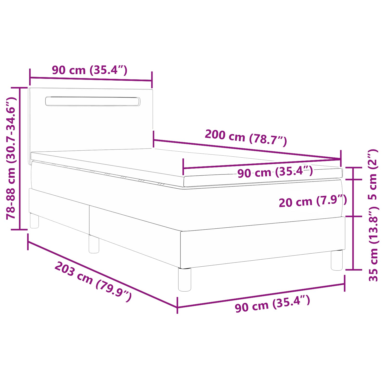 Boxspringbett mit Matratze Schwarz 90 x 200 cm Kunstleder
