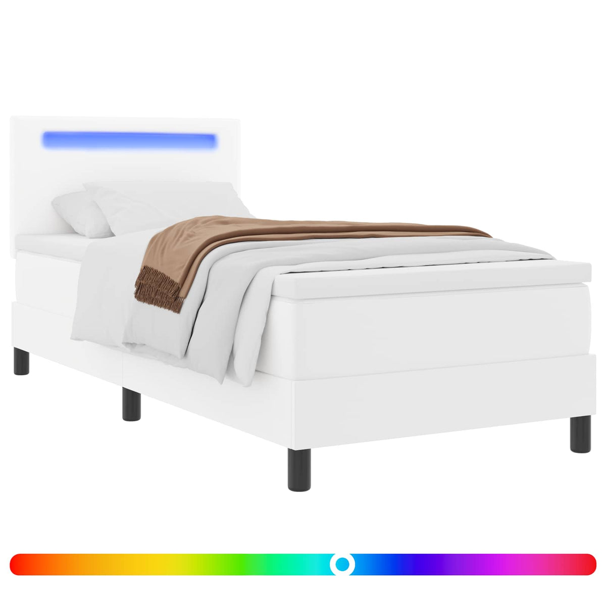 Boxspringbett mit Matratze Weiß 90 x 200 cm Kunstleder