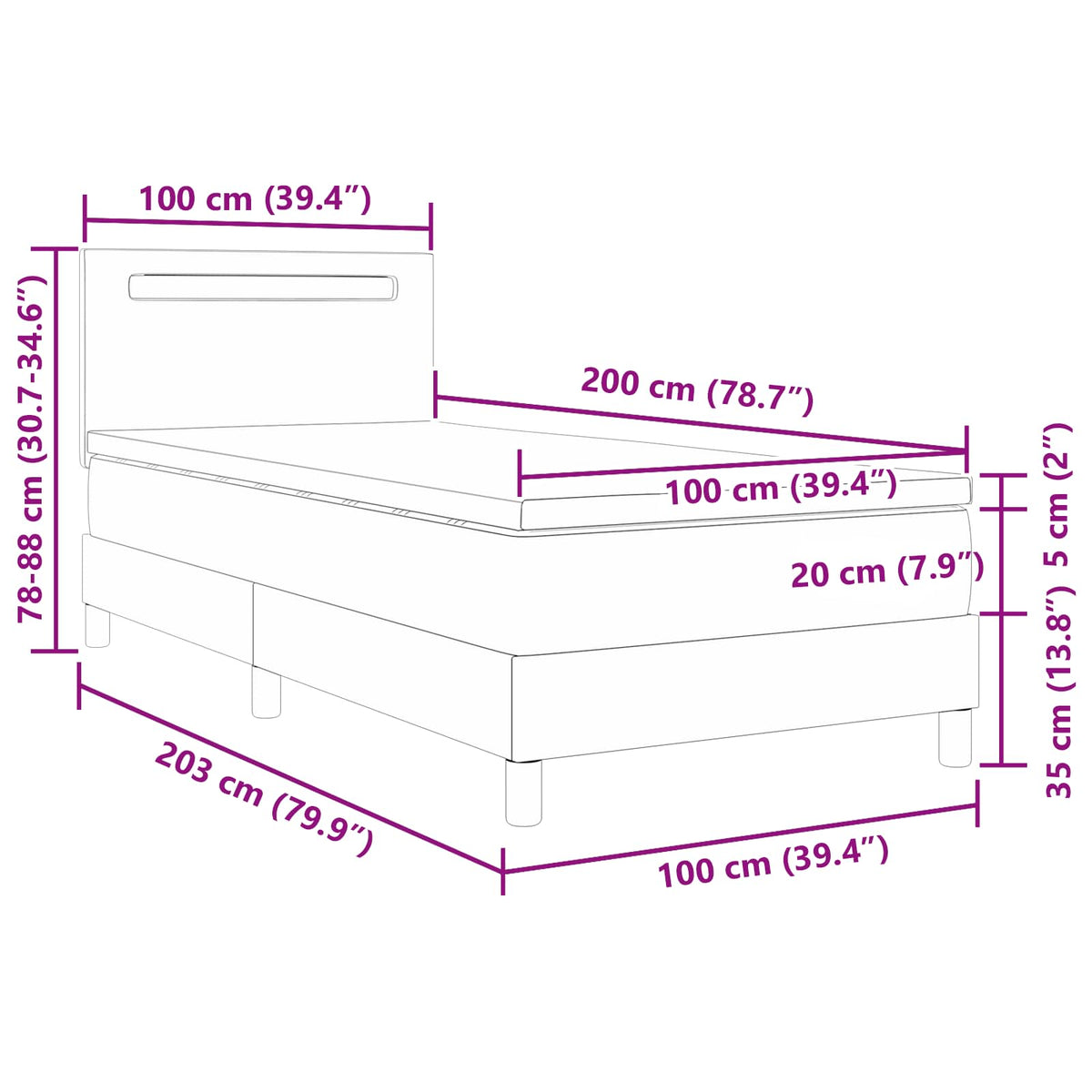 Boxspringbett mit LED-Lichtleisten Weiß 100 x 200 cm Kunstleder