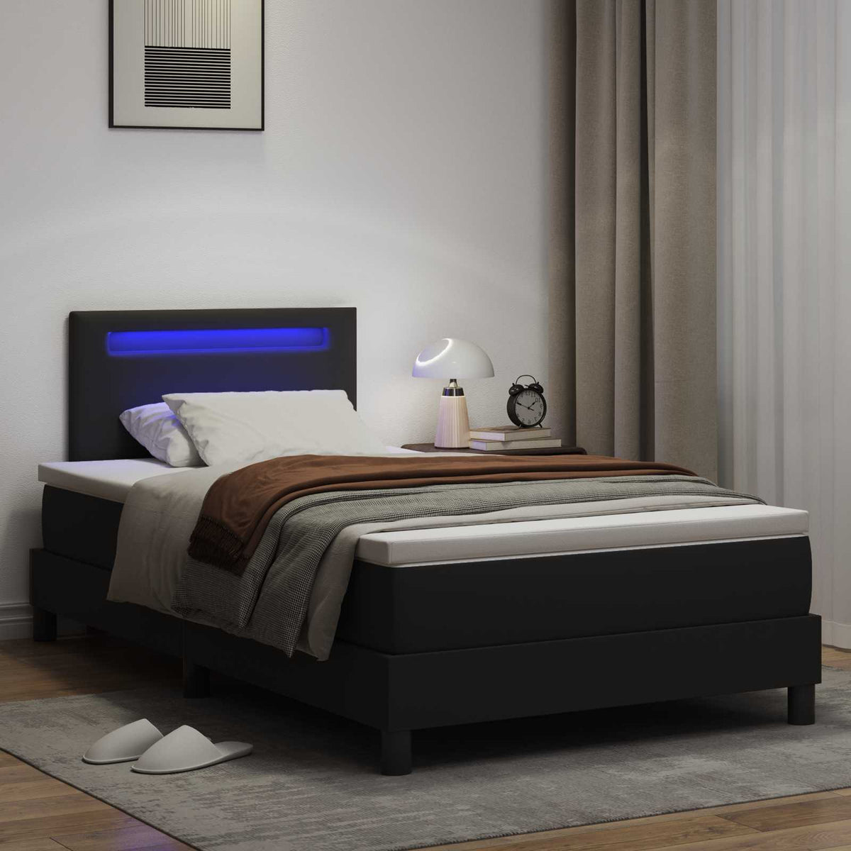 Boxspringbett mit Kopfteil Schwarz 120 x 190 cm Kunstleder