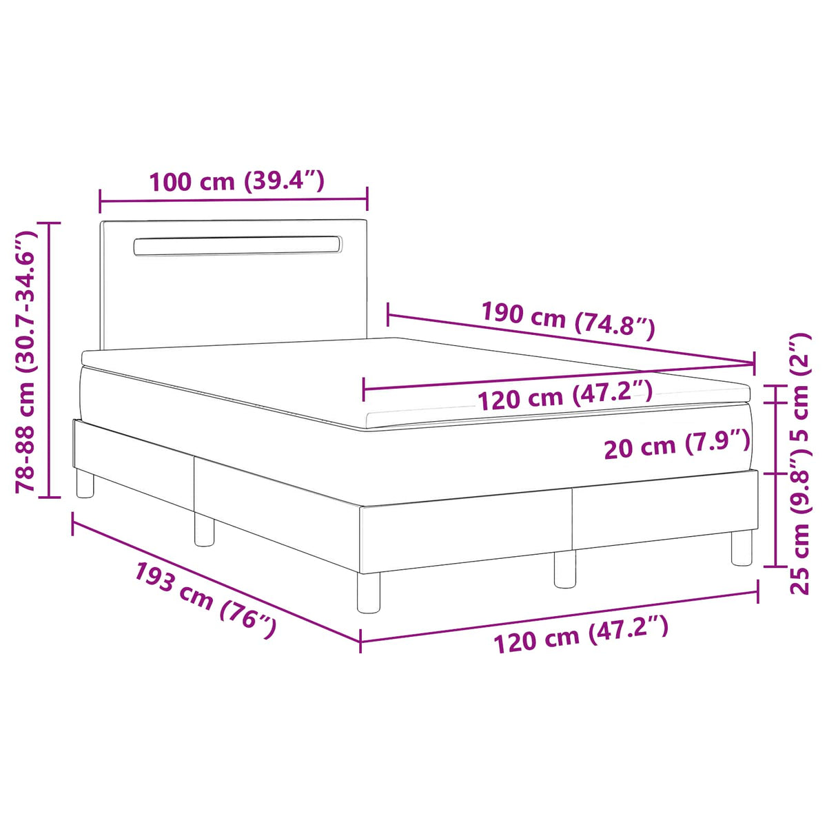 Boxspringbett mit Kopfteil Schwarz 120 x 190 cm Kunstleder