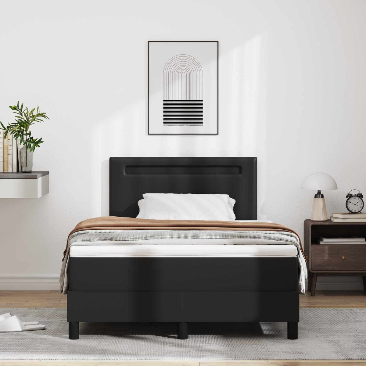 Boxspringbett mit Kopfteil Schwarz 120 x 200 cm Kunstleder