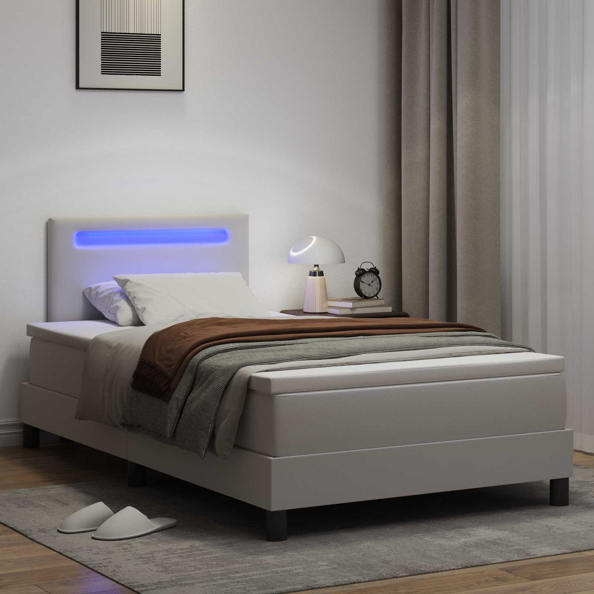 Boxspringbett mit LED-Lichtleisten Weiß 120 x 200 cm Kunstleder