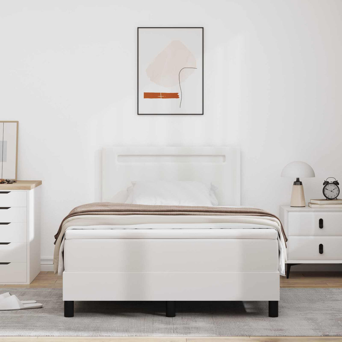 Boxspringbett mit LED-Lichtleisten Weiß 120 x 200 cm Kunstleder