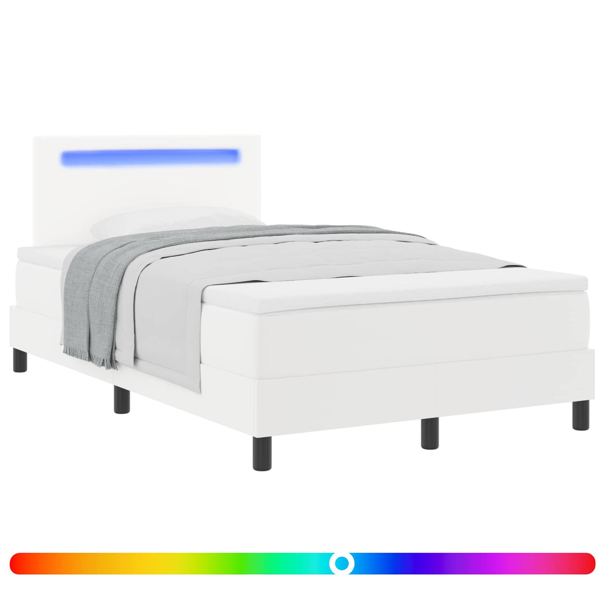 Boxspringbett mit LED-Lichtleisten Weiß 120 x 200 cm Kunstleder