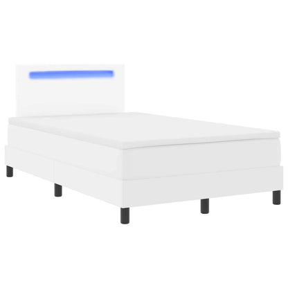 Boxspringbett mit LED-Lichtleisten Weiß 120 x 200 cm Kunstleder