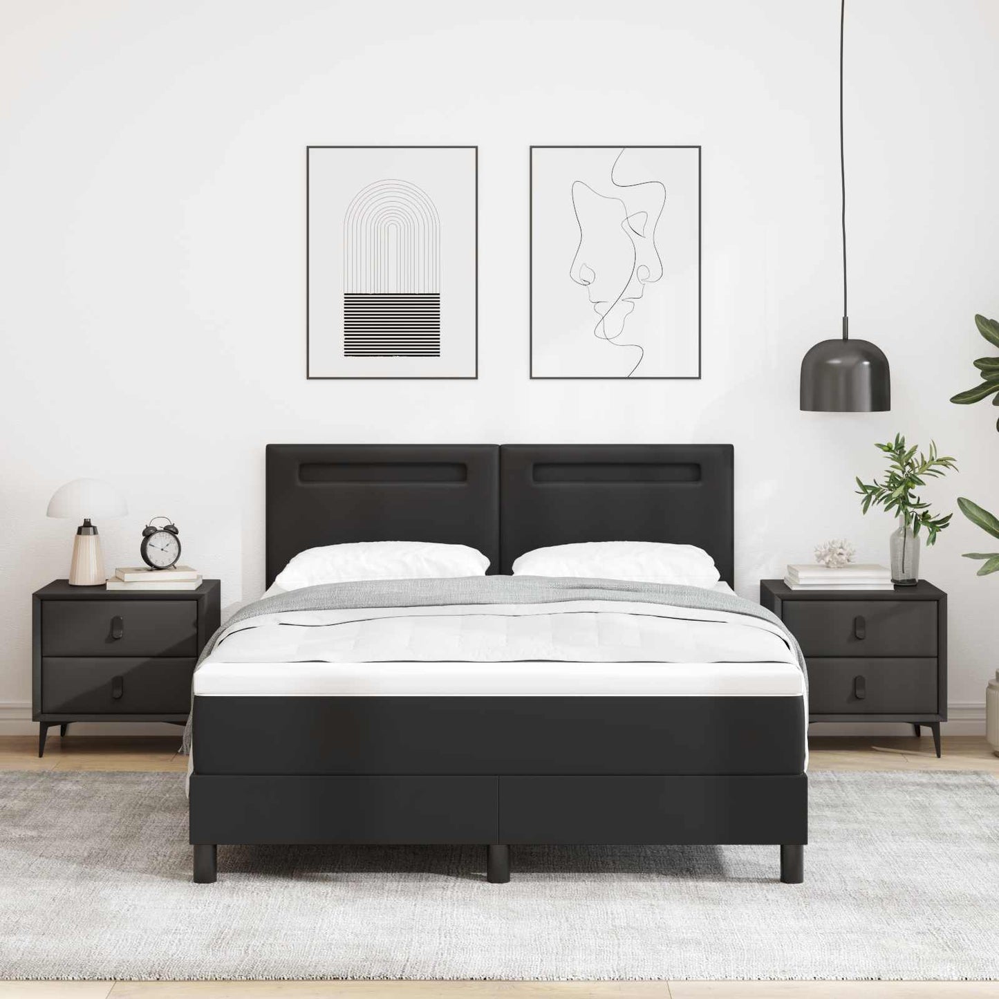 Boxspringbett mit Kopfteil Schwarz 140 x 190 cm Kunstleder
