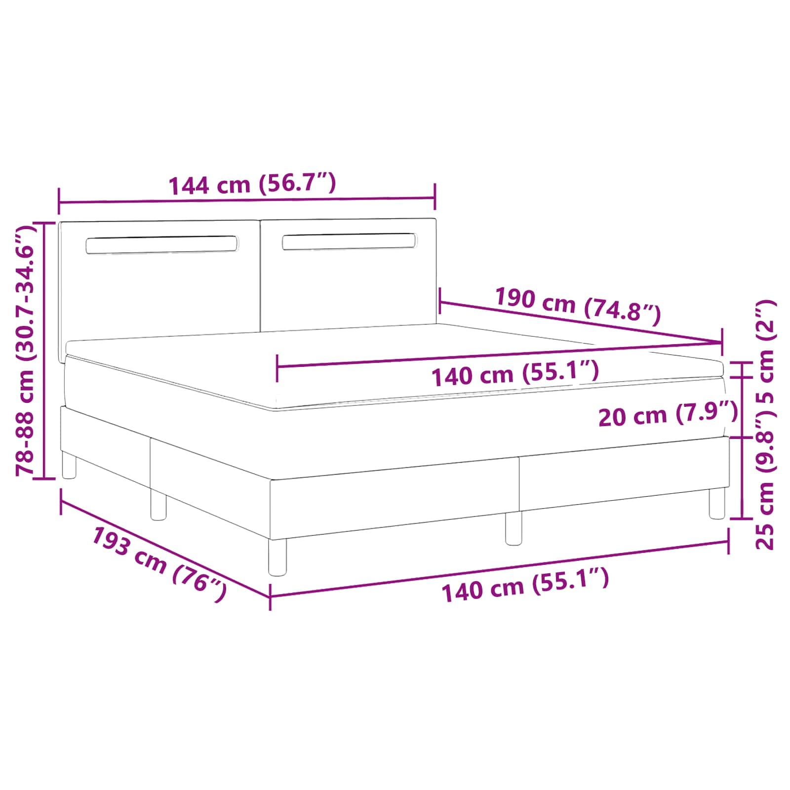 Boxspringbett mit Kopfteil Schwarz 140 x 190 cm Kunstleder
