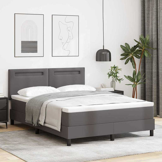 Bettgestell mit Matratze Grau 140 x 190 cm Kunstleder