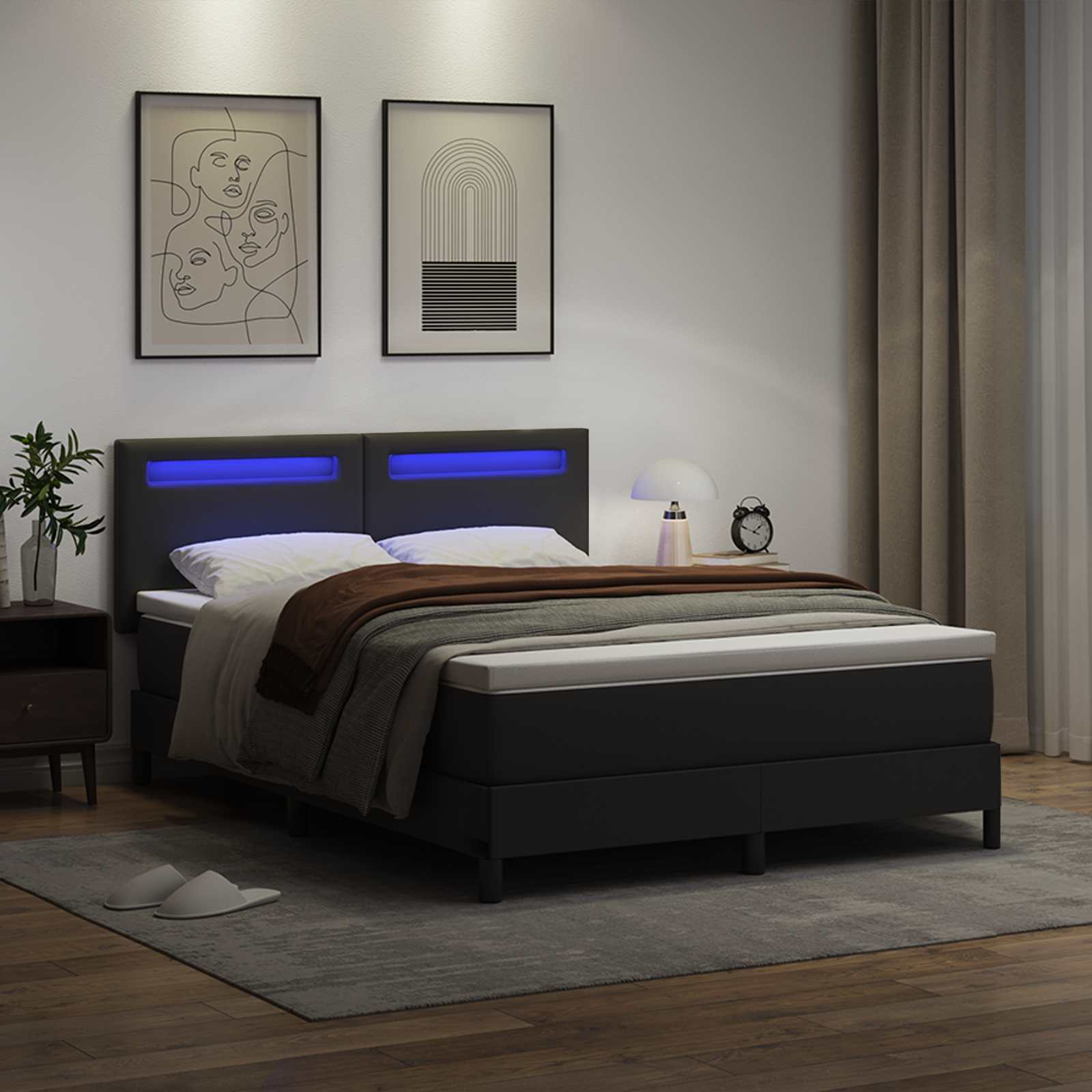 Boxspringbett mit Kopfteil Schwarz 140 x 200 cm Kunstleder