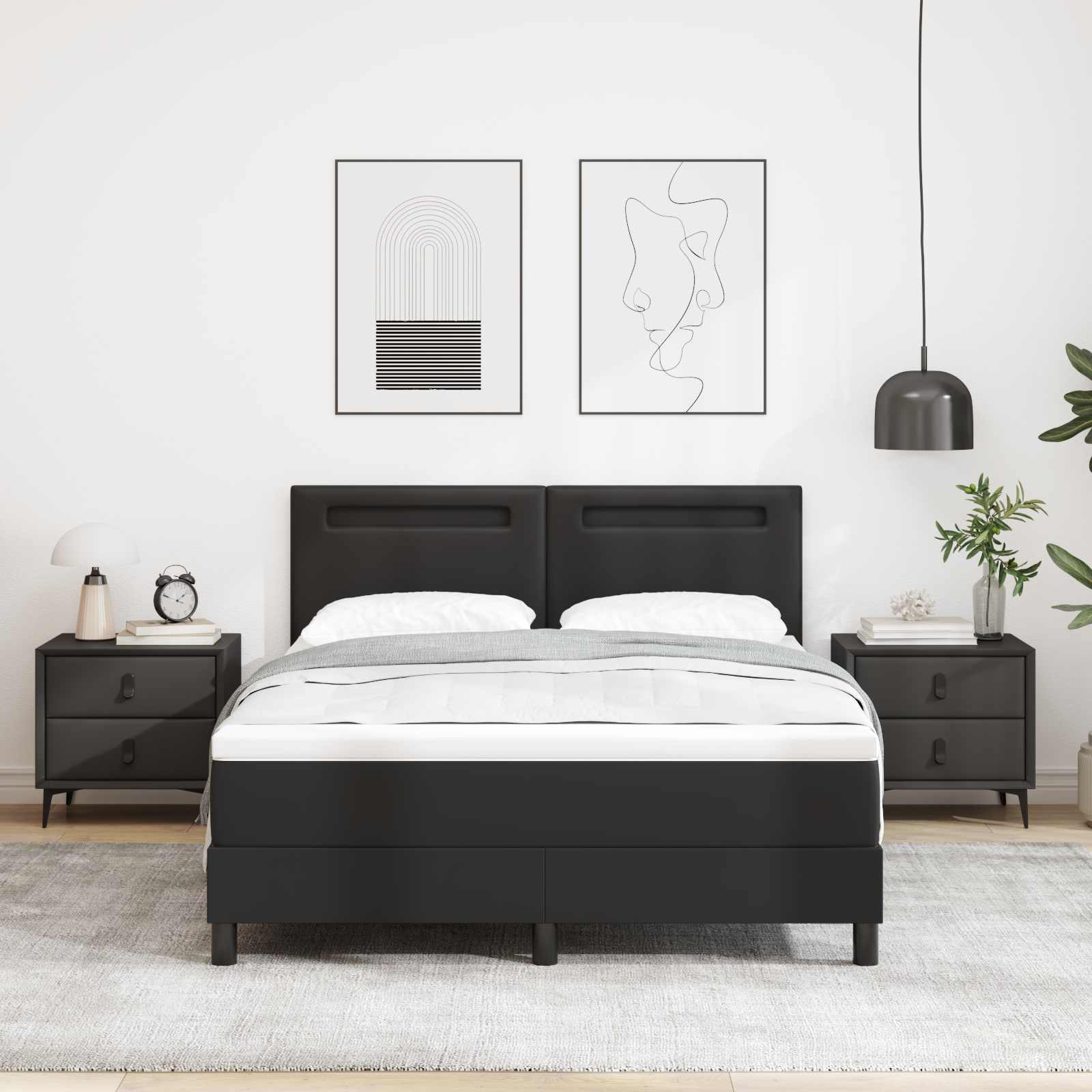 Boxspringbett mit Kopfteil Schwarz 140 x 200 cm Kunstleder