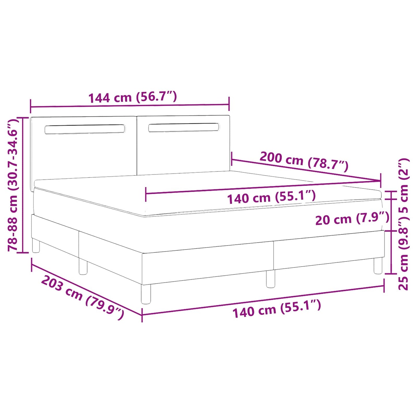 Boxspringbett mit Kopfteil Schwarz 140 x 200 cm Kunstleder