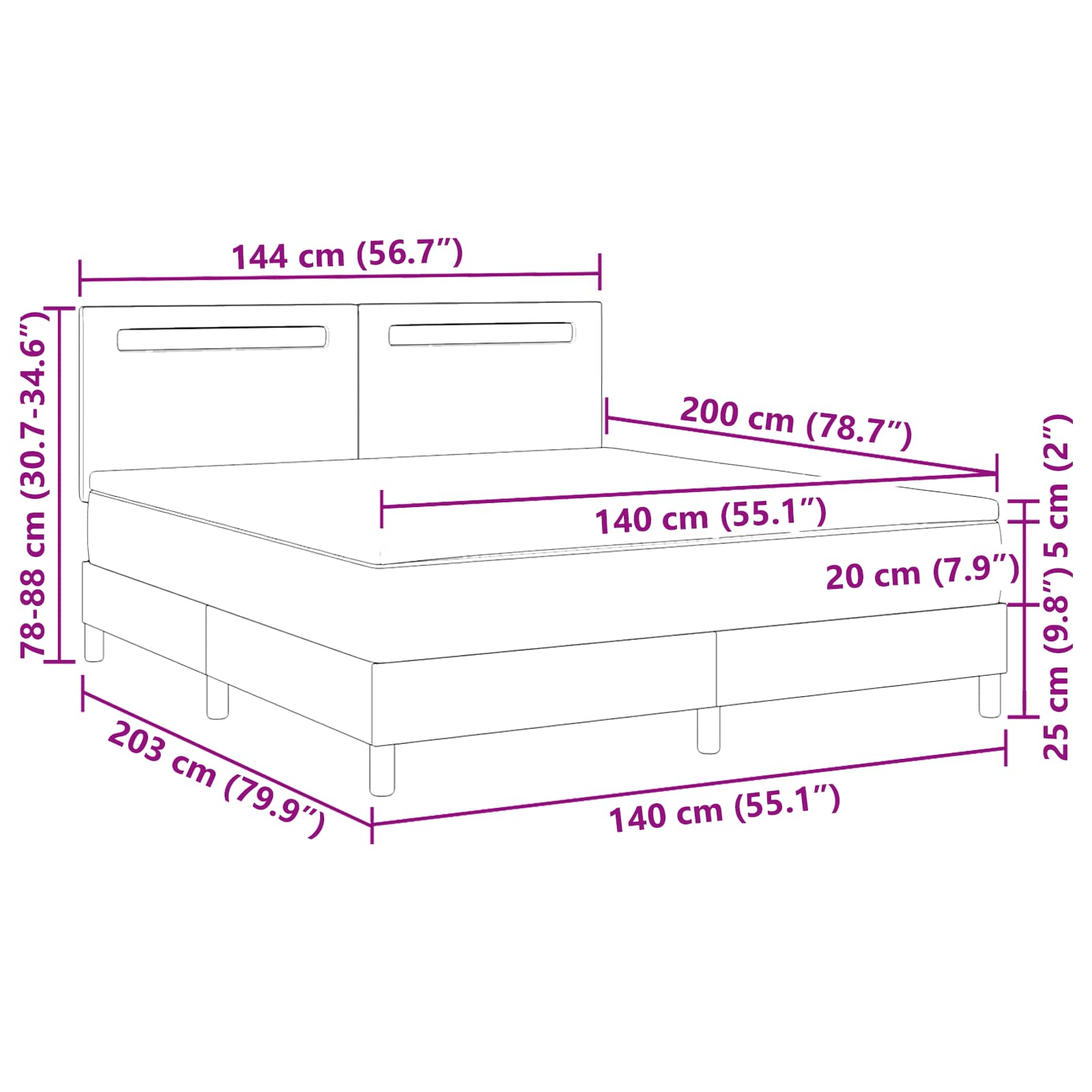 Boxspringbett mit Kopfteil Schwarz 140 x 200 cm Kunstleder