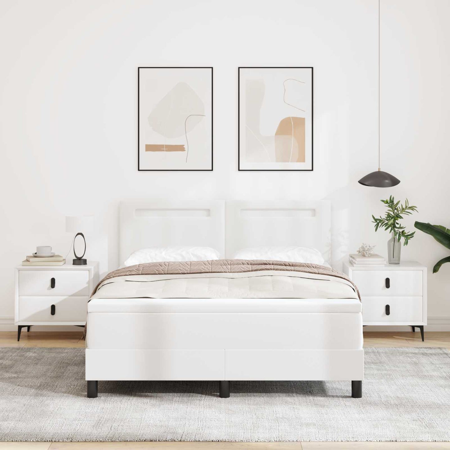 Boxspringbett mit LED-Lichtleisten Weiß 160 x 200 cm Kunstleder