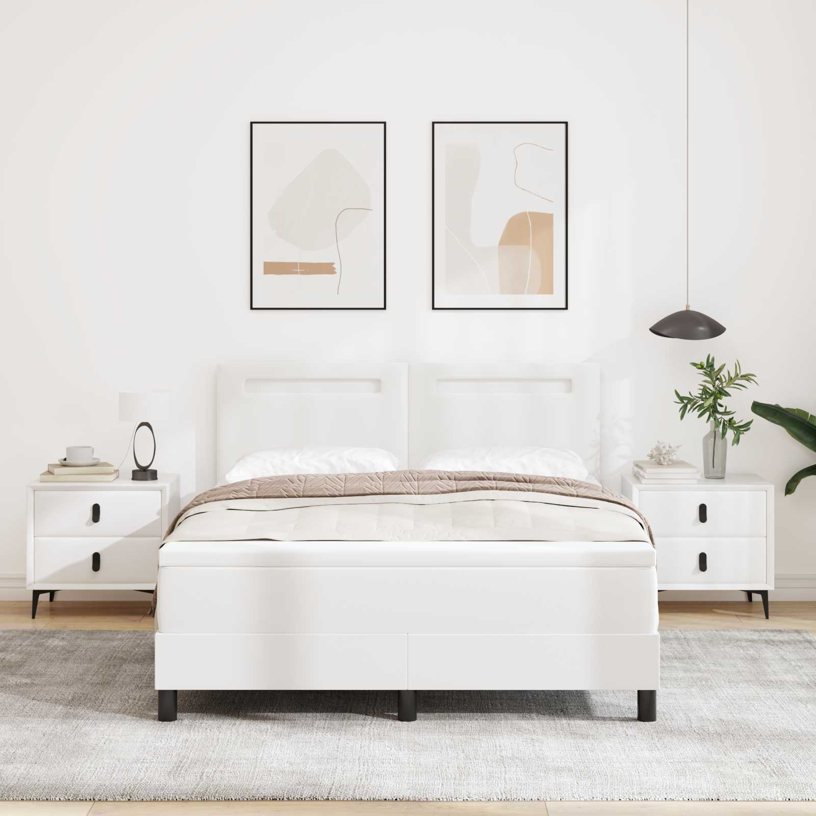 Boxspringbett mit LED-Lichtleisten Weiß 160 x 200 cm Kunstleder