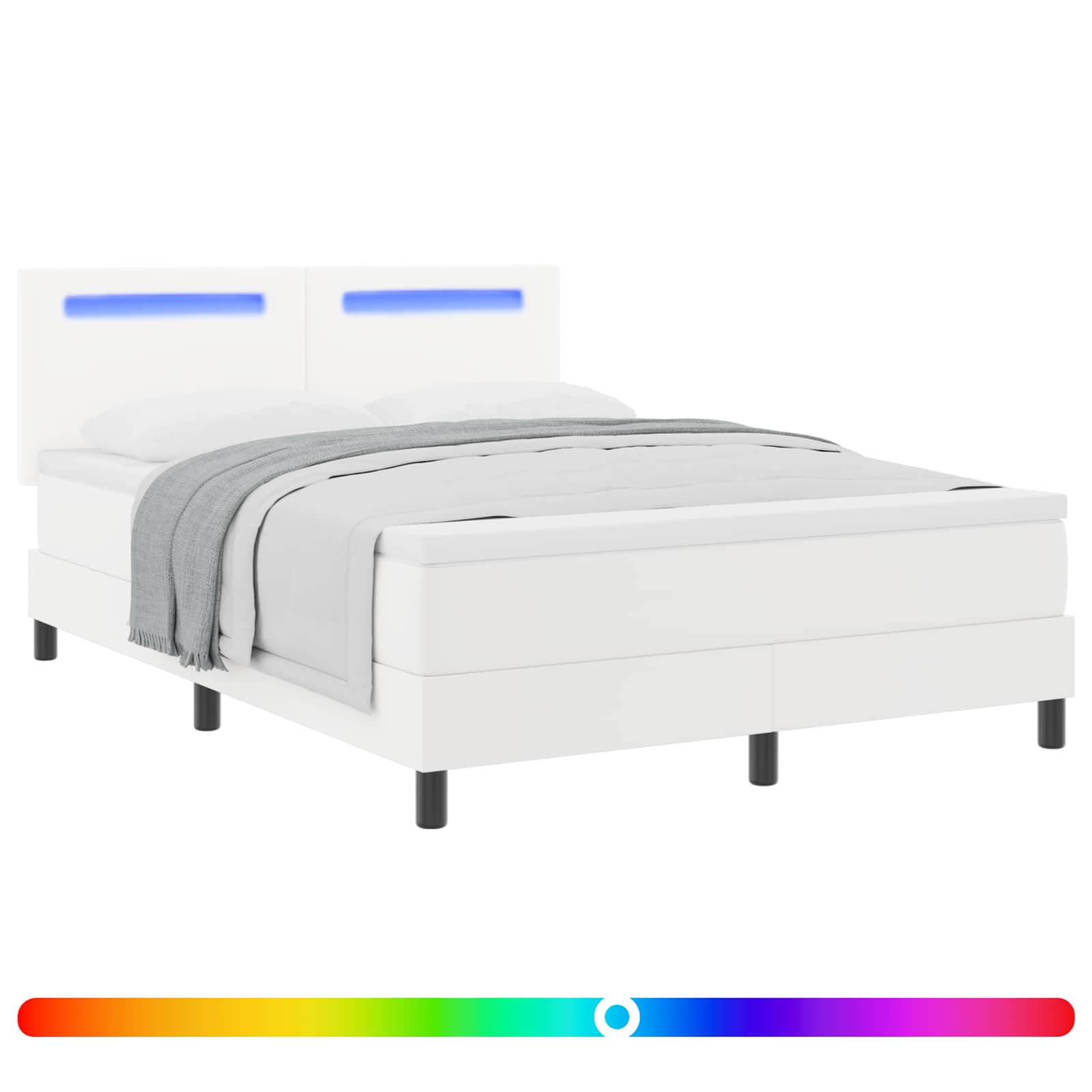 Boxspringbett mit LED-Lichtleisten Weiß 160 x 200 cm Kunstleder