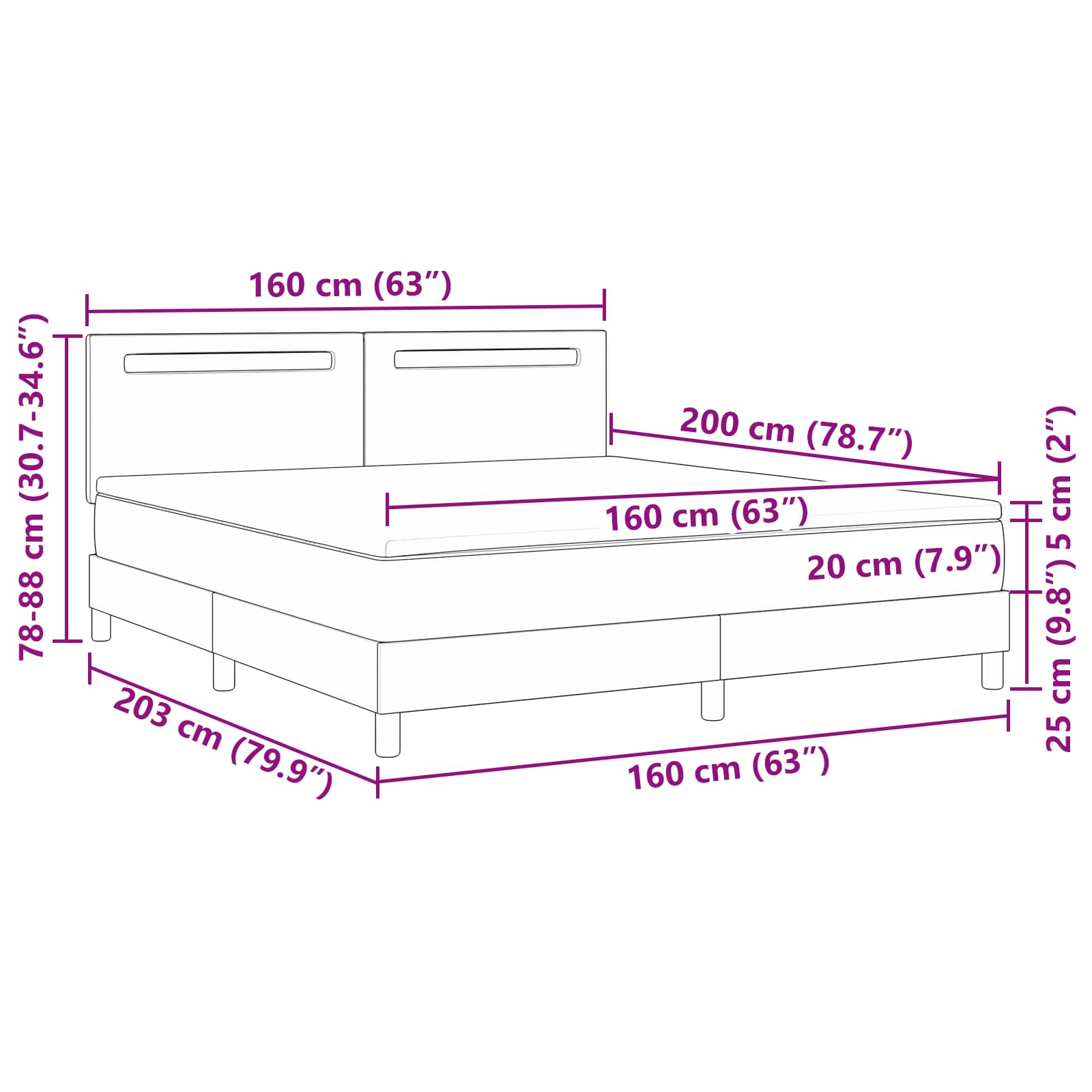 Boxspringbett mit LED-Lichtleisten Weiß 160 x 200 cm Kunstleder
