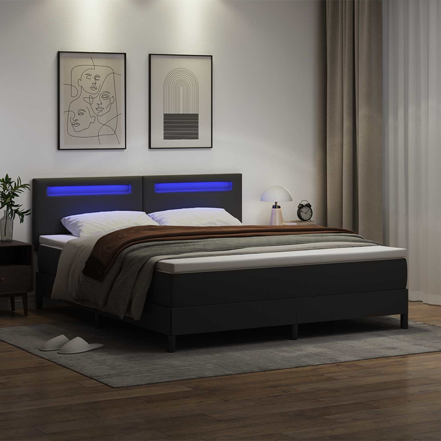 Boxspringbett mit Kopfteil Schwarz 180 x 200 cm Kunstleder