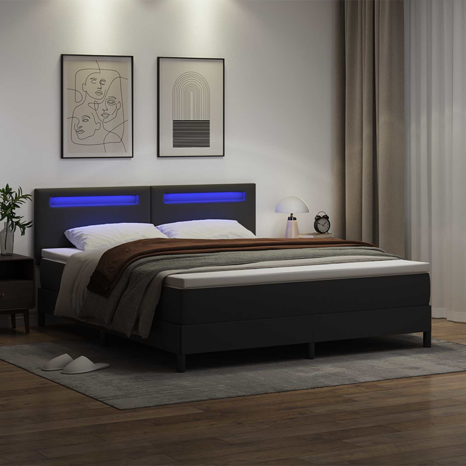Boxspringbett mit Kopfteil Schwarz 180 x 200 cm Kunstleder