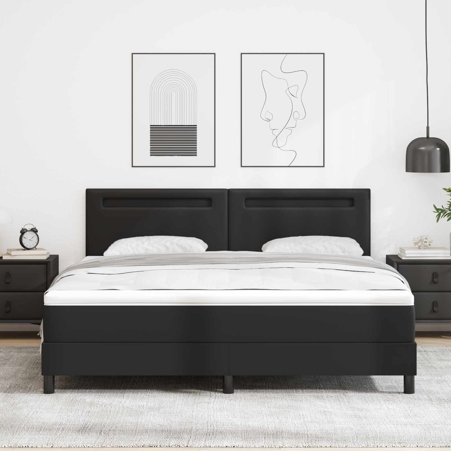 Boxspringbett mit Kopfteil Schwarz 180 x 200 cm Kunstleder