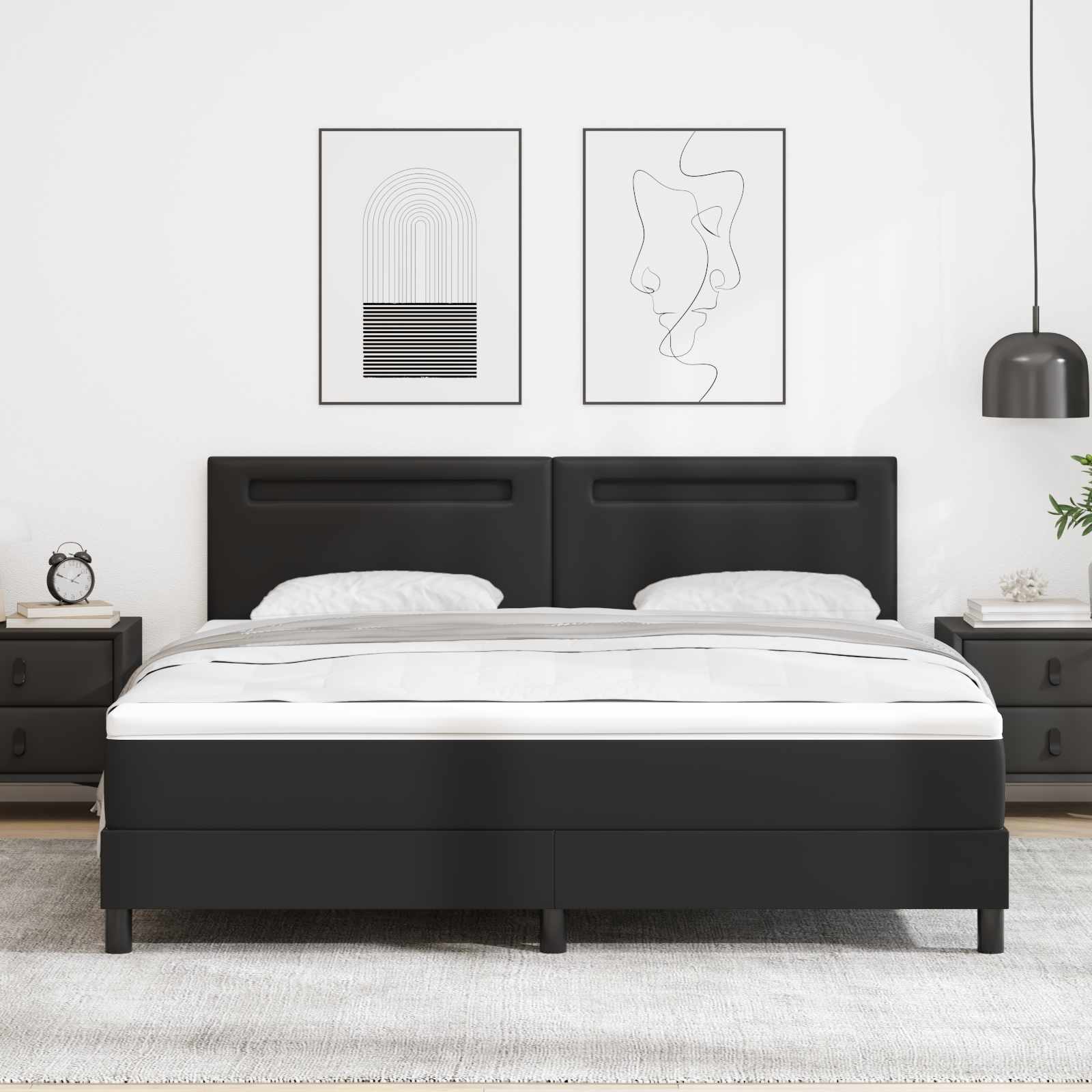Boxspringbett mit Kopfteil Schwarz 180 x 200 cm Kunstleder