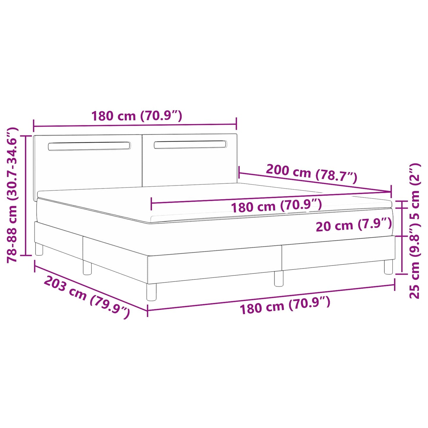 Boxspringbett mit Kopfteil Schwarz 180 x 200 cm Kunstleder