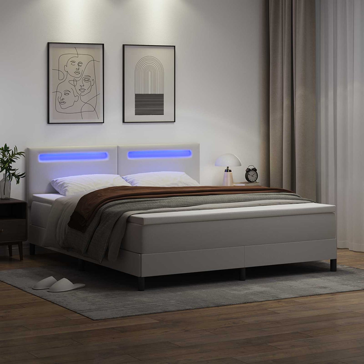 Boxspringbett mit Matratze Weiß 180 x 200 cm Kunstleder