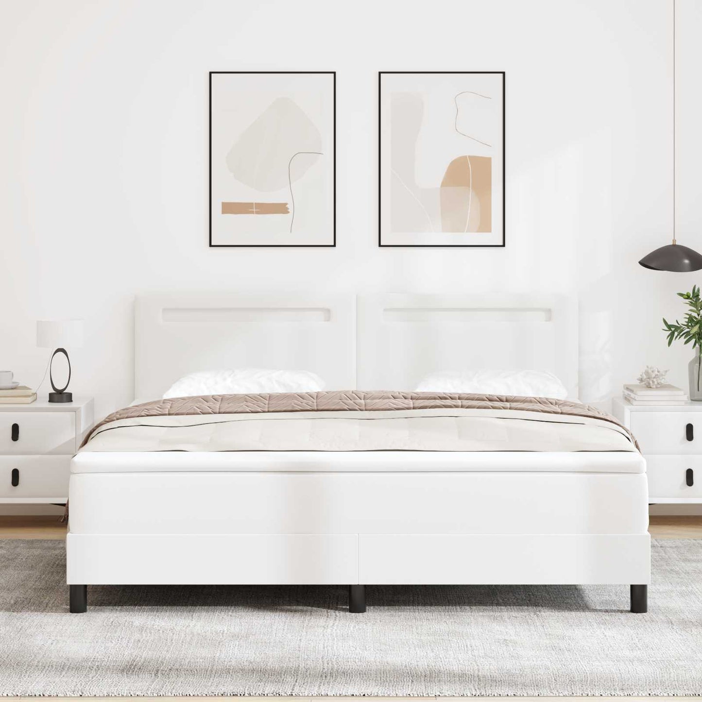 Boxspringbett mit Matratze Weiß 180 x 200 cm Kunstleder