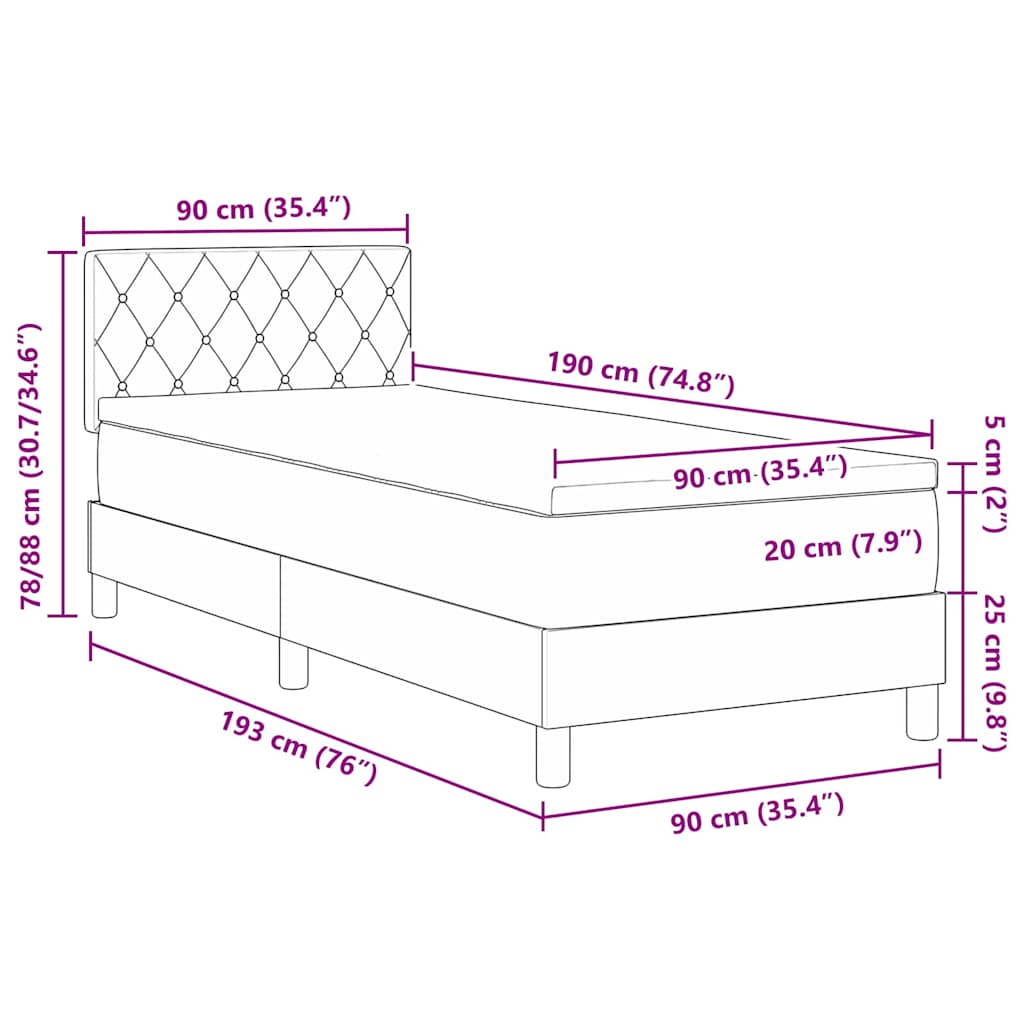 Boxspringbett mit Matratze Dunkelblau 90 x 190 cm Samt