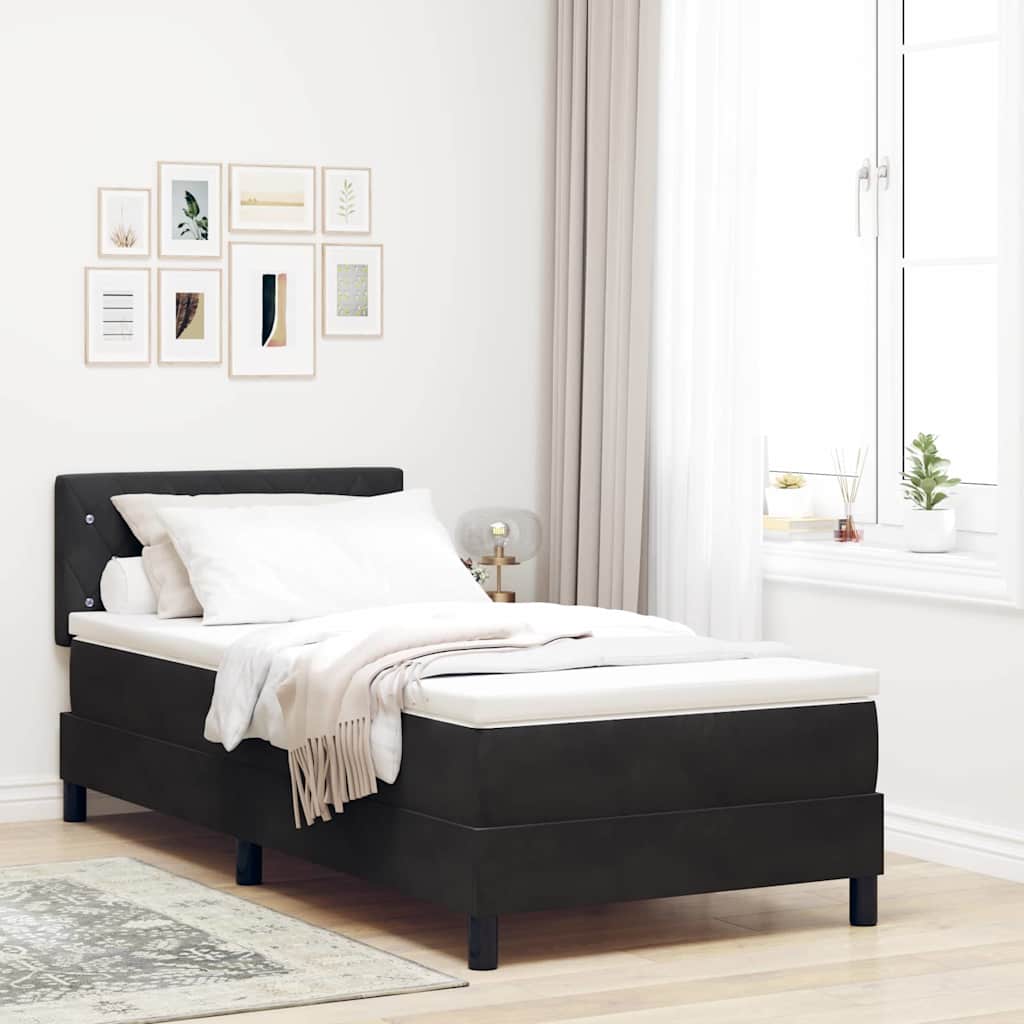 Boxspringbett mit Matratze Schwarz 90 x 200 cm Samt