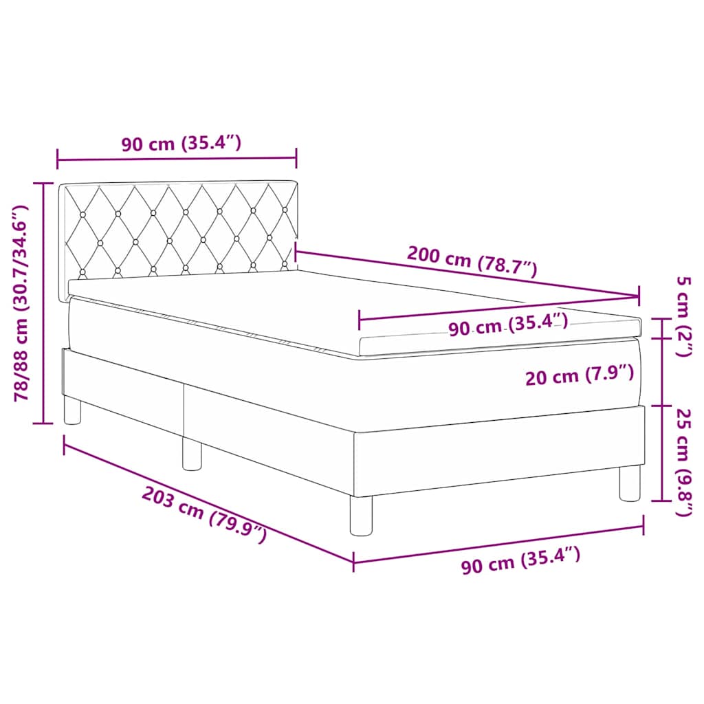 Boxspringbett mit Matratze Dunkelblau 90 x 200 cm Samt