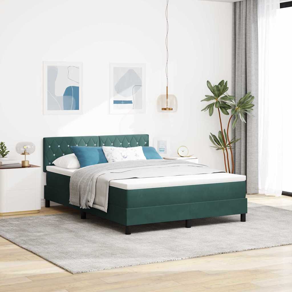 Boxspringbett mit Matratze Dunkelgrün 140 x 190 cm Samt