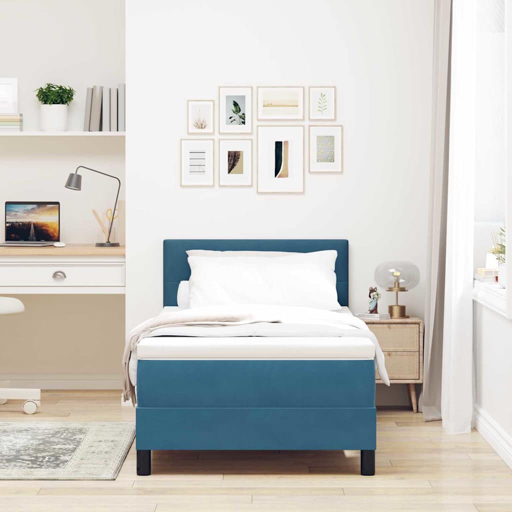 Boxspringbett mit Kopfteil Dunkelblau 90 x 200 cm Samt