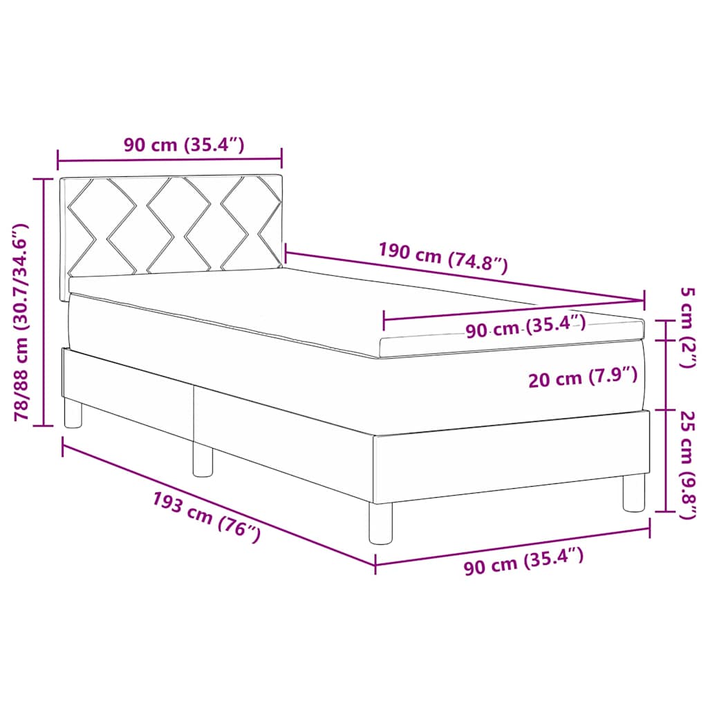 Boxspringbett mit Kopfteil Schwarz 90 x 190 cm Samt