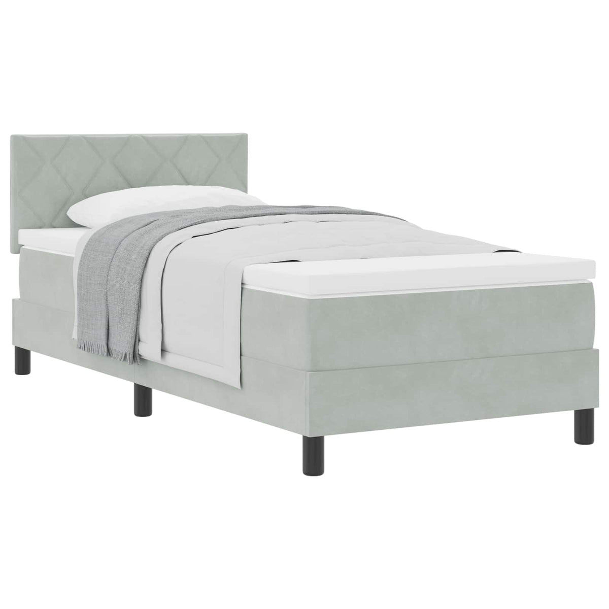 Boxspringbett mit Kopfteil Hellgrau 90 x 200 cm Samt