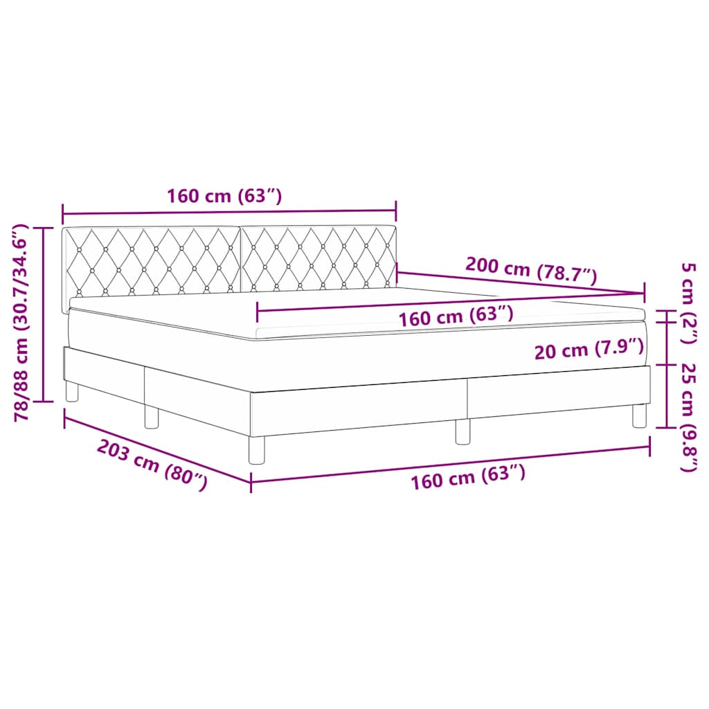 Boxspringbett mit Kopfteil Dunkelgrau 160 x 200 cm Samt