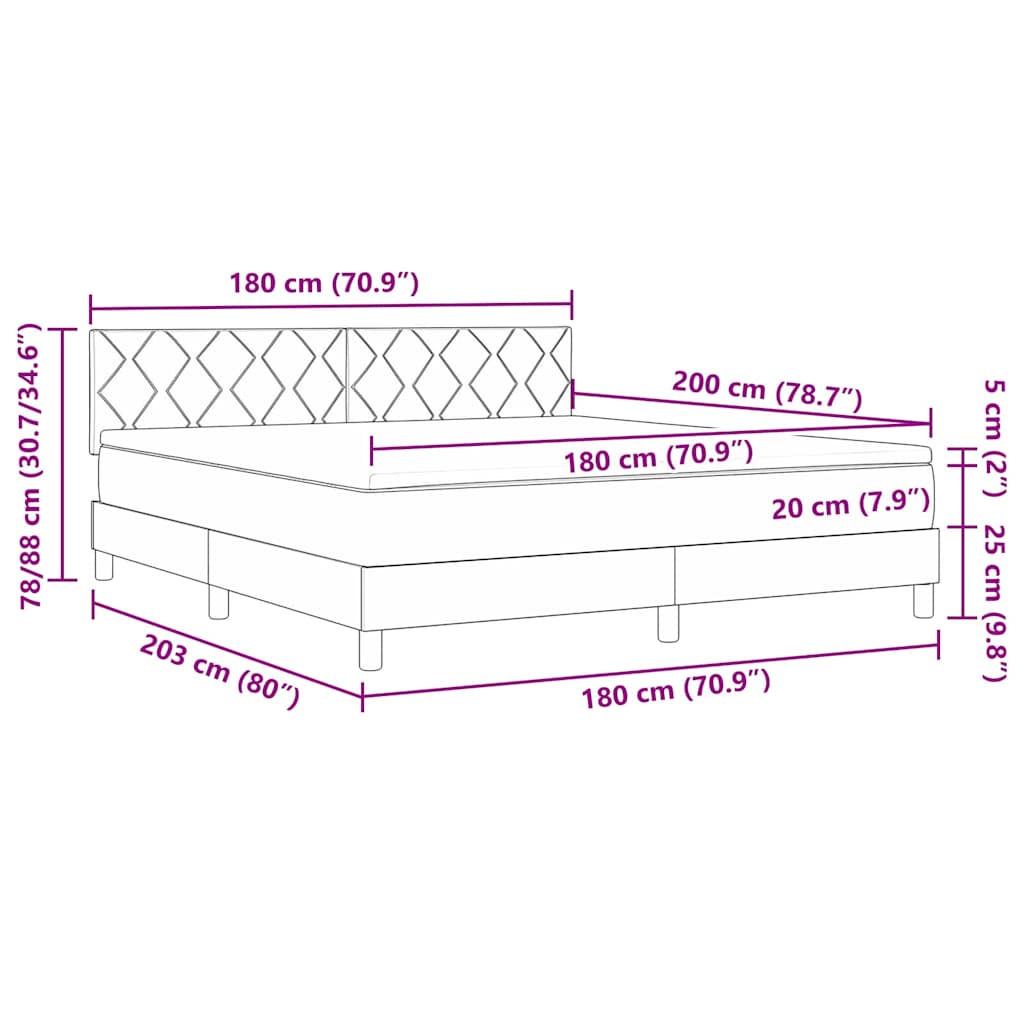 Boxspringbett mit Kopfteil Dunkelgrau 180 x 200 cm Samt