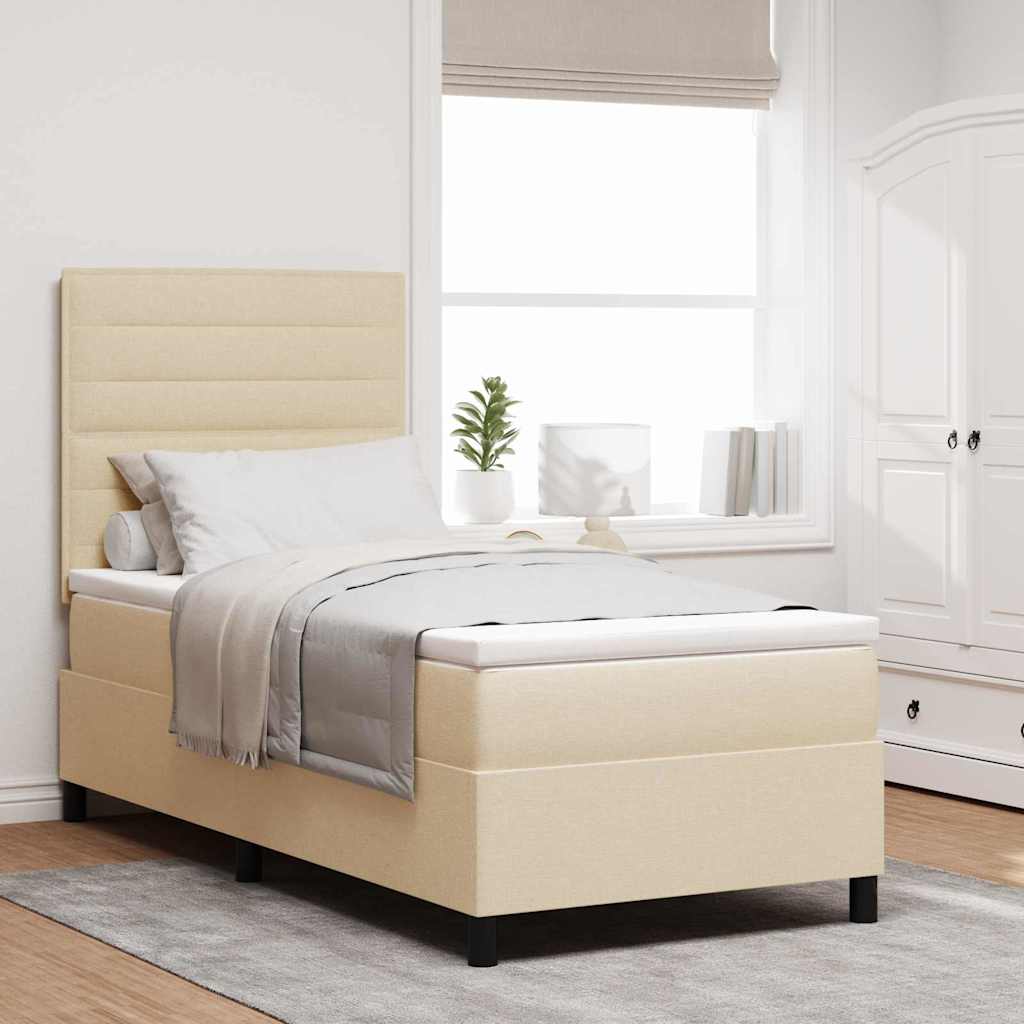 Boxspringbett mit Matratze mit Kopfteil Creme 90 x 200 cm Stoff