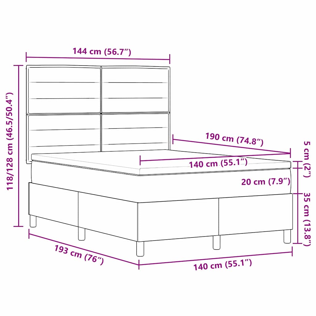 Boxspringbett mit Matratze Dunkelgrau 140 x 190 cm Stoff